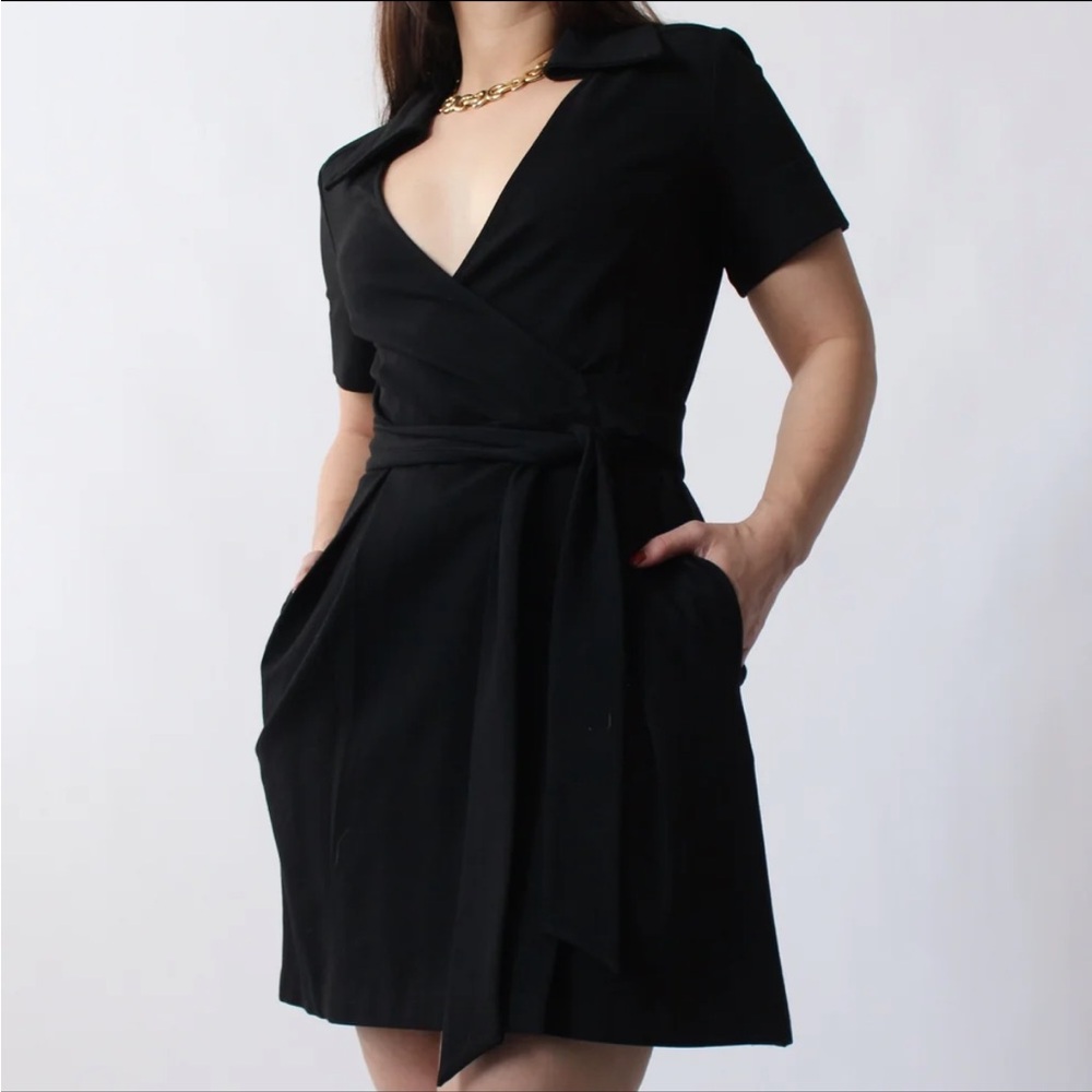 Diane Von Furstenberg Black Hutton tie waist Wrap Dress